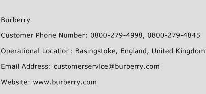 burberry customer service number.